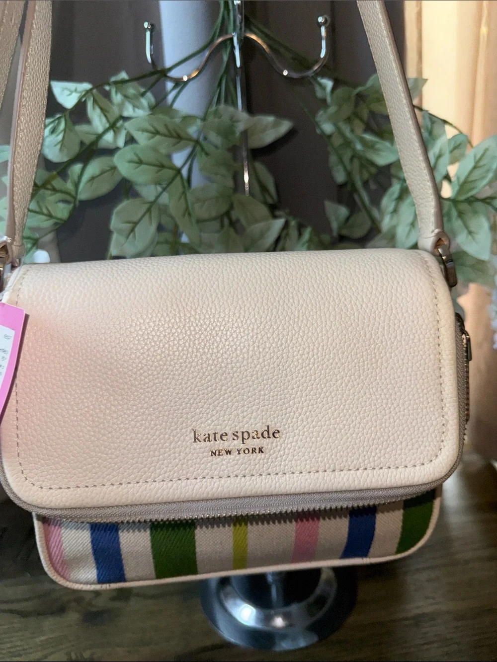 kate spade White Leather Crossbody with Multicolor Stripe Panel